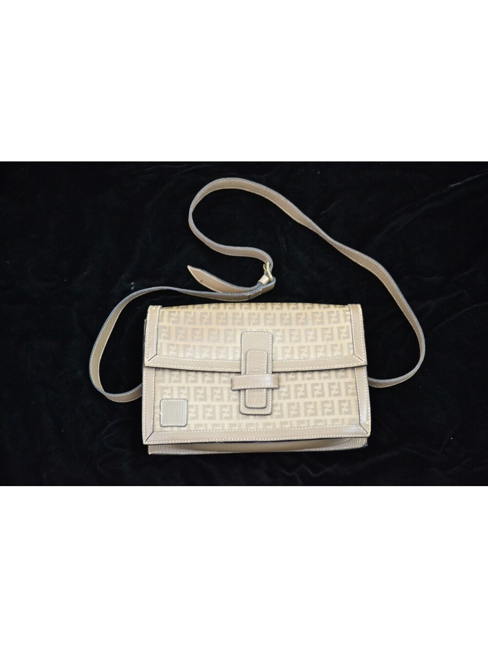 Vintage Fendi Zucca FF Monogram Flap Crossbody Shoulder Bag Beige Italy